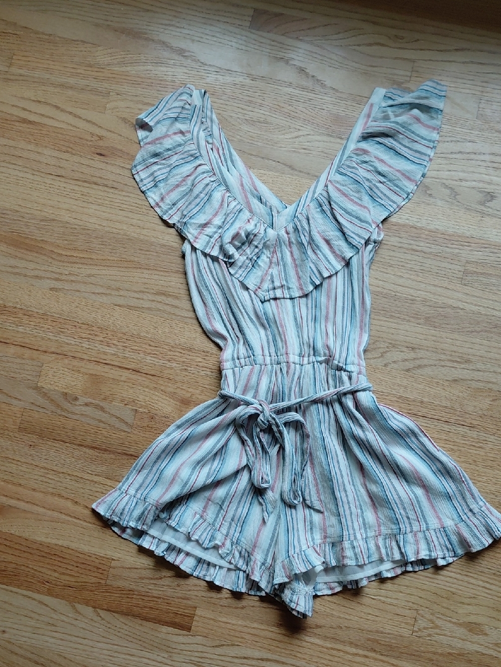 Urban Outfitters & American Eagle Striped Ruffle Romper - White, Blue & Pink